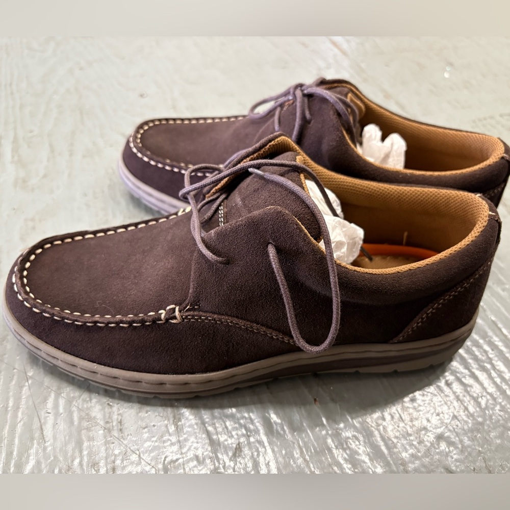 NEW Lands' End Men’s Sz 8 D Dark Brown Suede Mock Toe Boat Shoes Lace Up Loafer